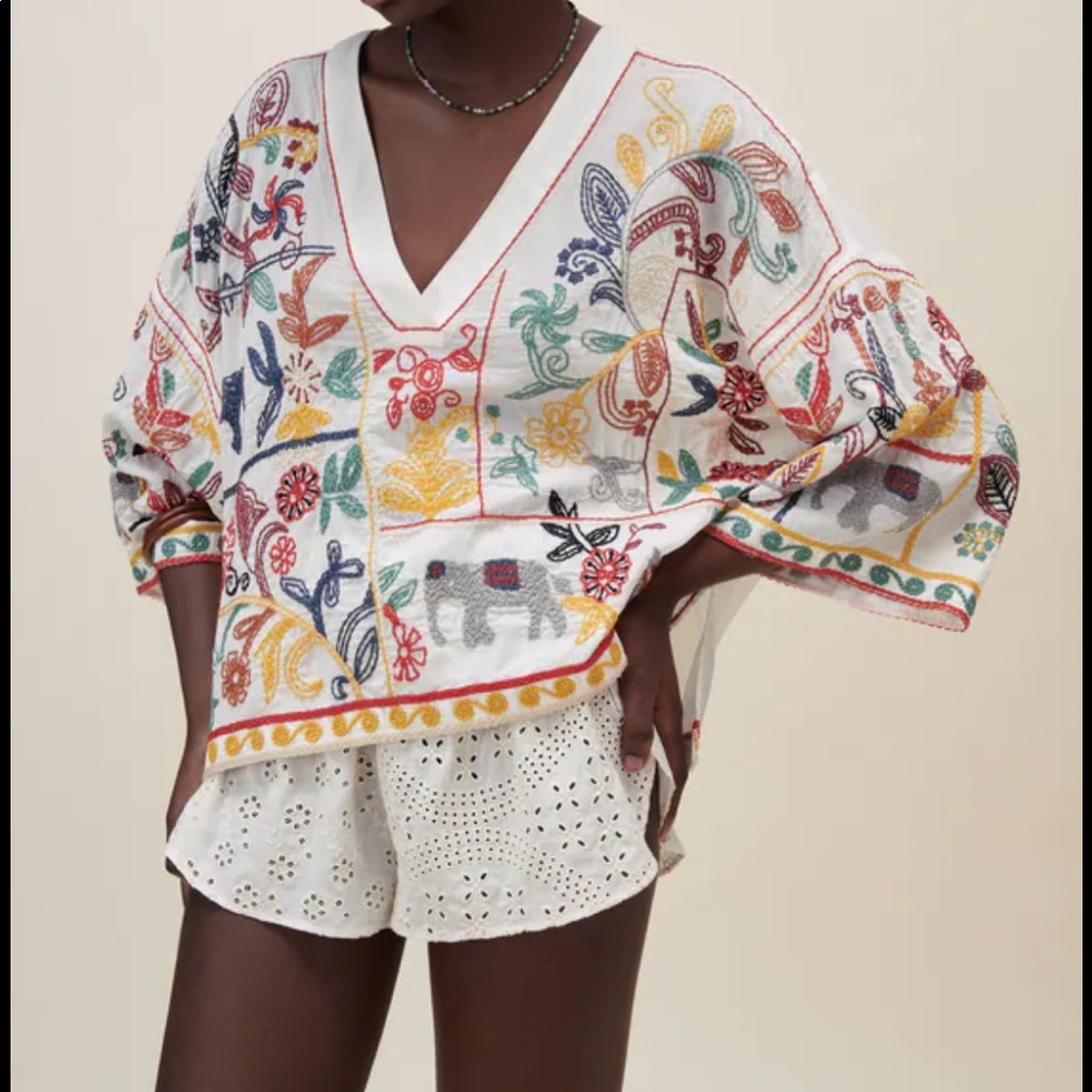 NWT Zara Embroidered Shirt Oyster white